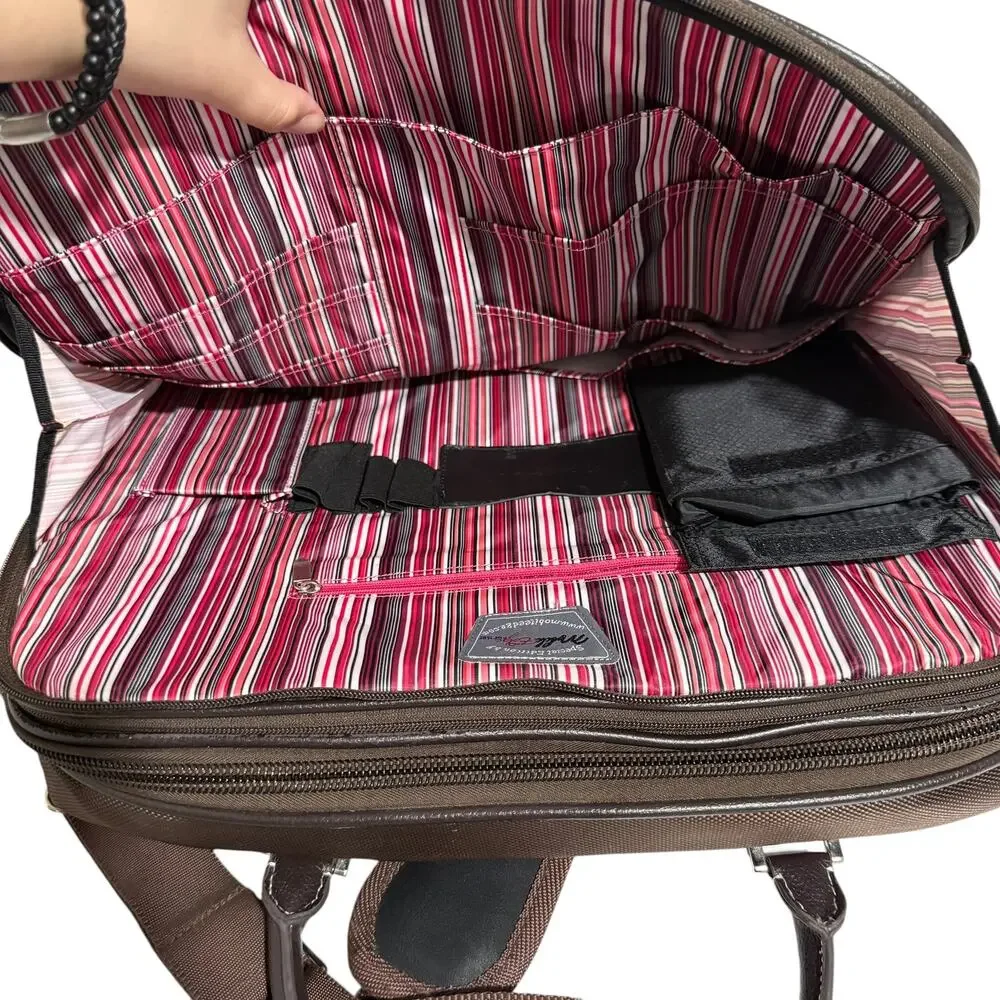 Mobile Edge ScanFast Element Briefcase Brown Leather and Canvas Pink Suede